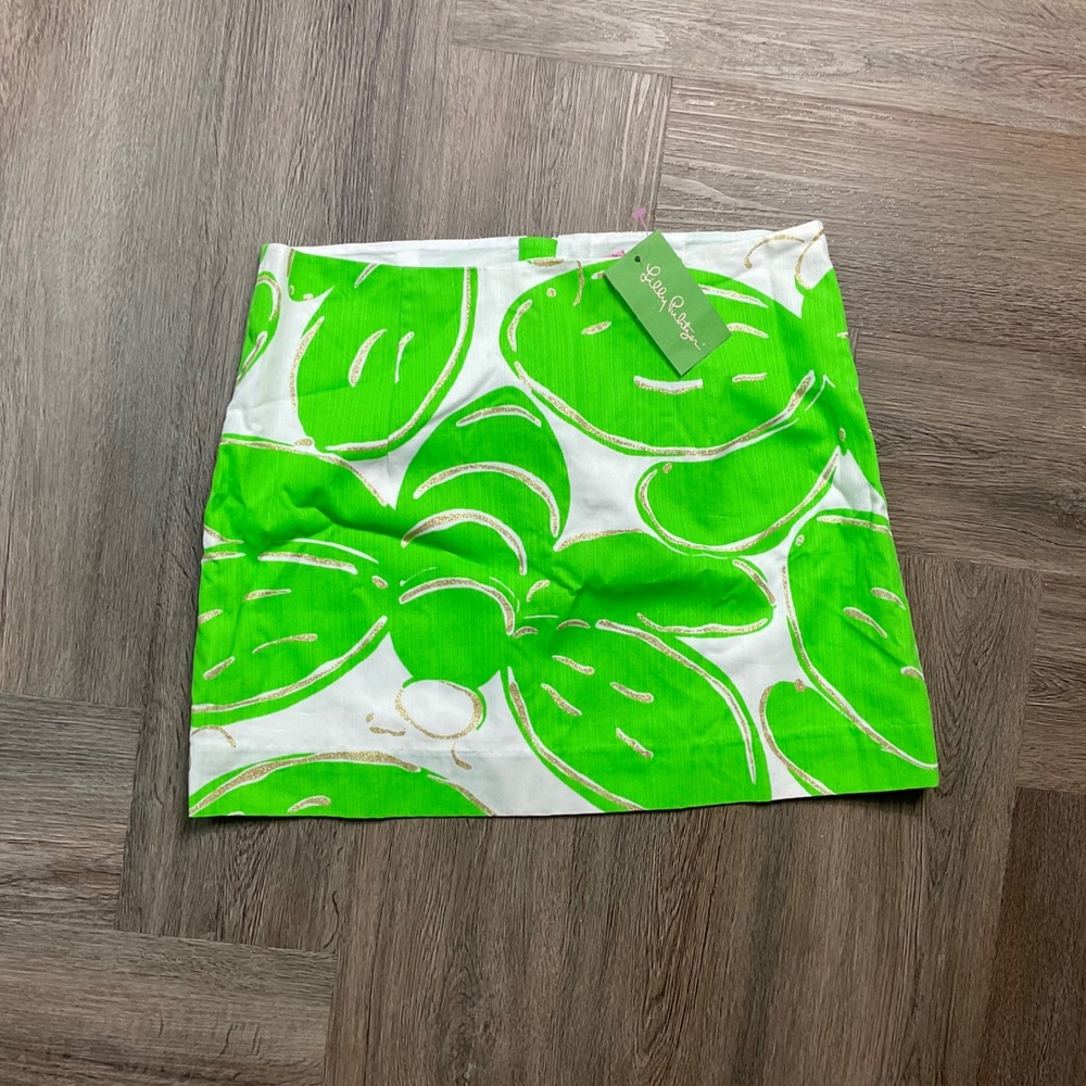 NWT Lilly Pulitzer Tate Stinger Glitter Palm Leaf Mini Skirt Gold 2 Green‎ White